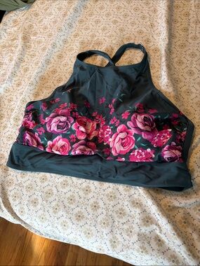 Torrid Plus Size 1X Dark Teal Floral Swim Bathing Suit Bikini Top